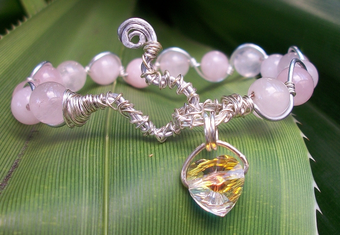 *Rose Quartz and Crystal Wave Bracelet